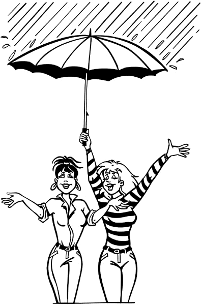 Two girls under an umbrella vinyl sticker. Customize on line.      Autumn Fall 006-0123  